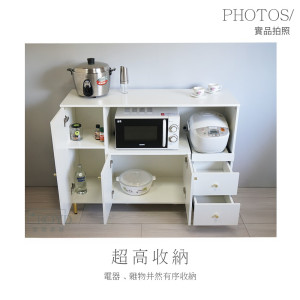 【BOYD】晨炊松影120公分電器收納櫃 D447 ｜抽拉托盤 微波爐烤箱櫃 電器收納櫃 廚房收納櫃 多功能收納櫃 台灣 現貨