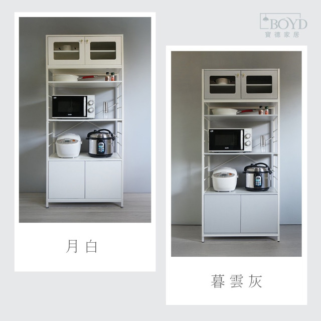【BOYD】晨炊松影 餐廚181公分電器收納高櫥櫃D449｜餐廚收納櫃 電器收納櫃 廚房置物架 高透玻璃門 多功能置物櫃
