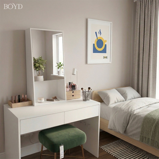 【BOYD】桌上型北歐風掀門鏡面收納櫃40cm D458｜化妝品收納 鏡櫃 桌上置物 桌面收納 美妝整理 台灣現貨