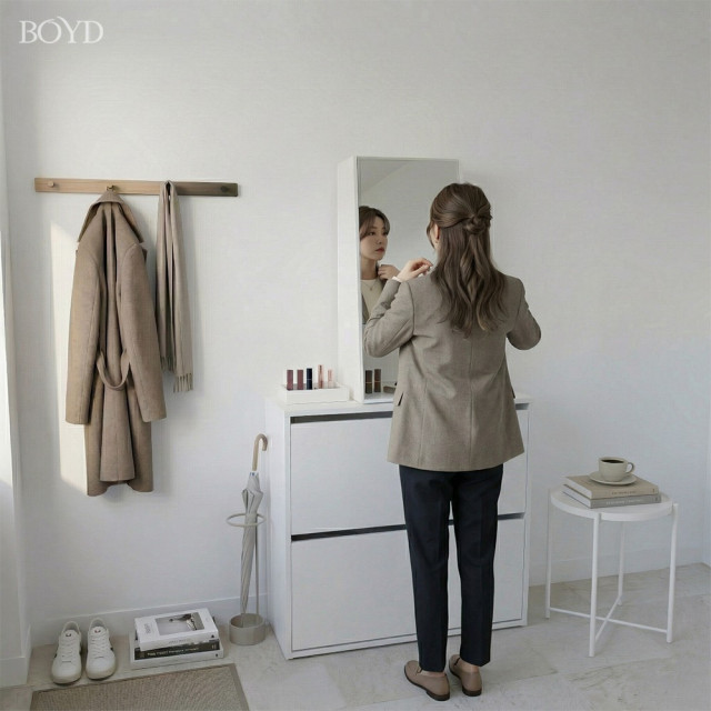 【BOYD】桌上型北歐風掀門鏡面收納櫃40cm D458｜化妝品收納 鏡櫃 桌上置物 桌面收納 美妝整理 台灣現貨