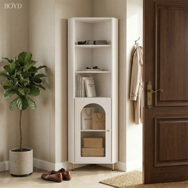 BOYD【現貨】轉角收納櫃 40x40x180cm｜長虹玻璃展示櫃｜小空間角落櫃 客廳廚房收納 D463  