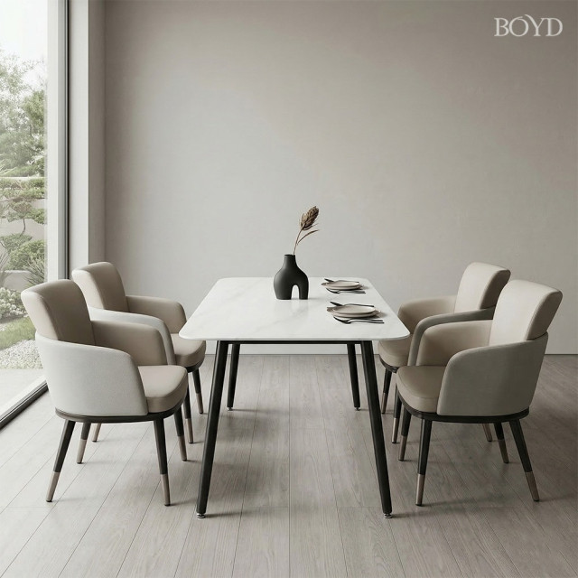 現代簡約皮革餐椅 D472｜人體工學扶手椅｜包覆式設計久坐不累｜100KG穩固承重｜餐桌椅/書桌椅/化妝椅｜BOYD台灣現貨