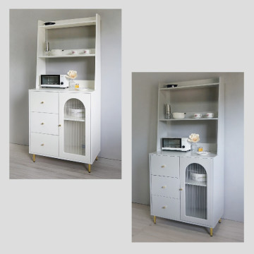 【BOYD】晨炊松影180公分餐邊櫃D448｜餐邊櫃 廚房收納櫃 三抽屜櫃  壓克力玻璃櫃 滑軌 可調節 台灣 現貨